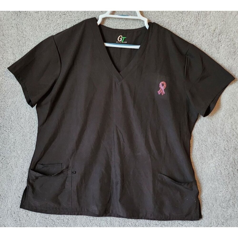 GT Performance Women's Short Sleeve V Neck Scrub Top Breast Cancer‎ Awareness 3X